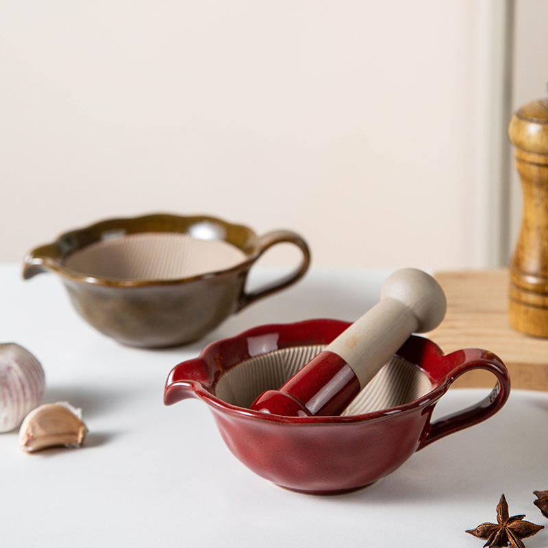 Baby Food Grinding Bowl - Creatieve glazuur-transmutatie maalkom met handvat, keramische