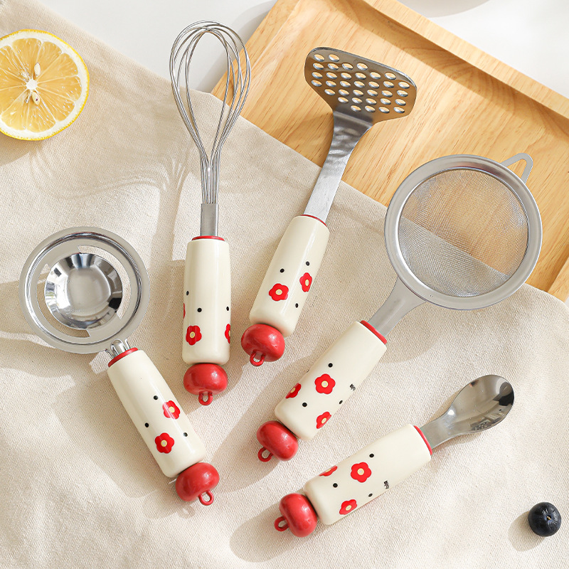 Baby Food Strainer - Levendige babyvoedselbereidingsset: zeef, stamper, eigeelzeef, keukenset