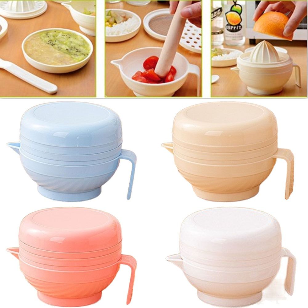 Baby Food Grinding Bowl - 7-delige draagbare voedselslijpkomset Citruspers Food Grade