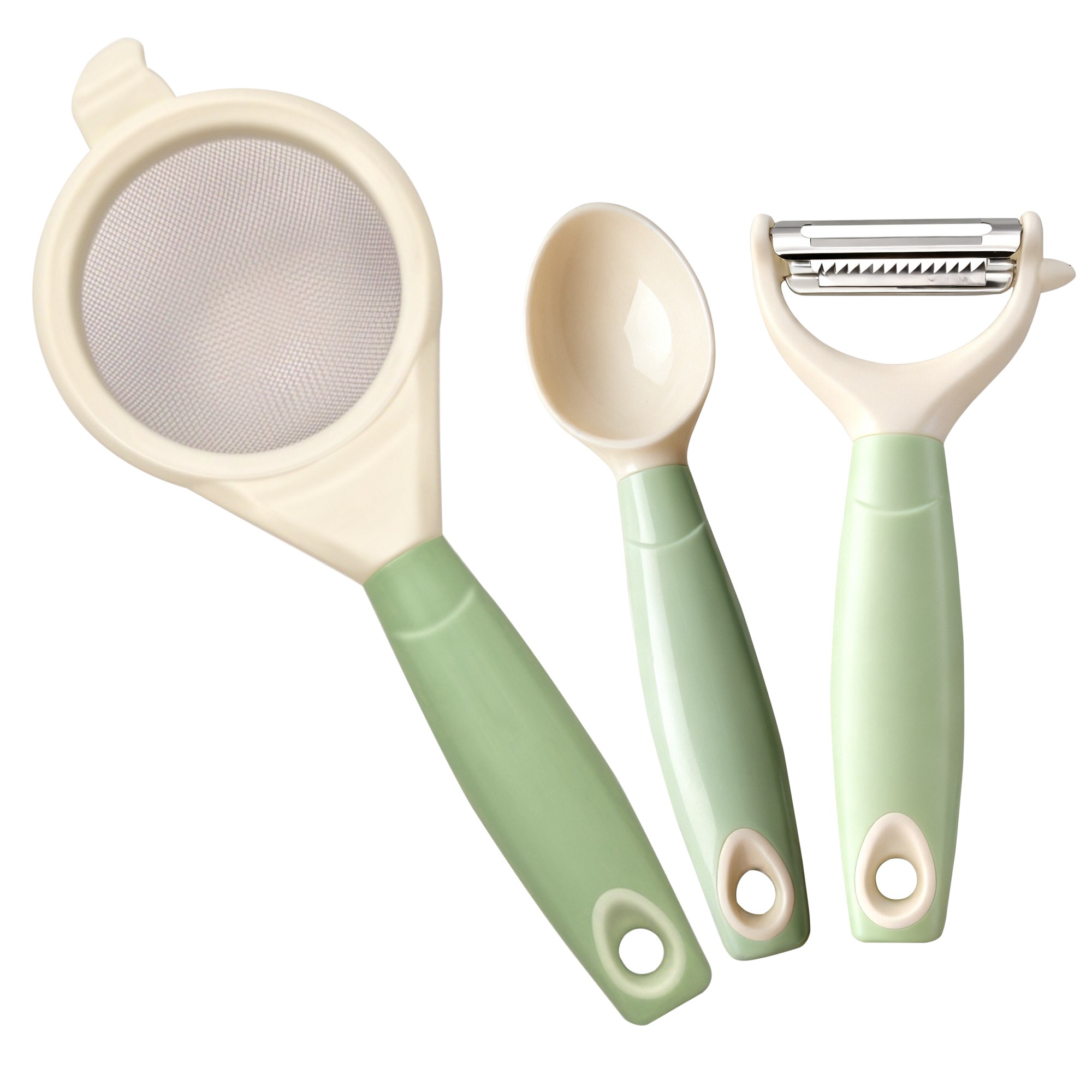 Baby Food Strainer - 3-delige babyvoedingbereidingsset: babyvoedinglepel, voedselzeef, schilmesje, babyvoedingsgereedschap