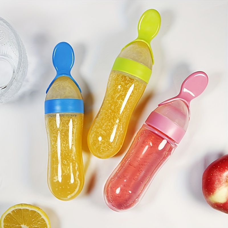 Baby Food Zone - Siliconen babyfles met lepel, 3oz voedseldoseerlepel,