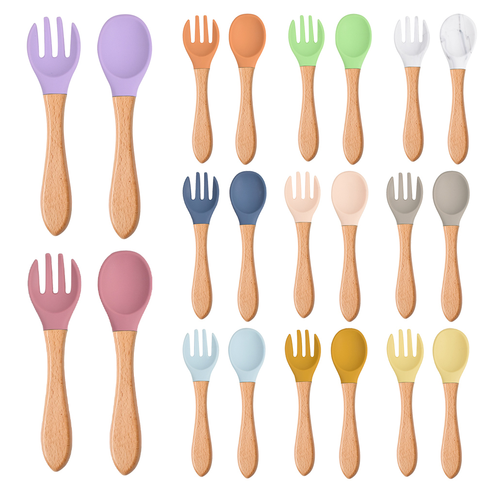 Baby Food Utensils Set - 2 stks/set Baby Siliconen Lepel Vork